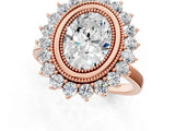 Rose gold Oval Halo Diamond Ring with Milgrain Edge and Round Prong Setting_46
