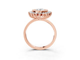 Rose gold Oval Halo Diamond Ring with Milgrain Edge and Round Prong Setting_48