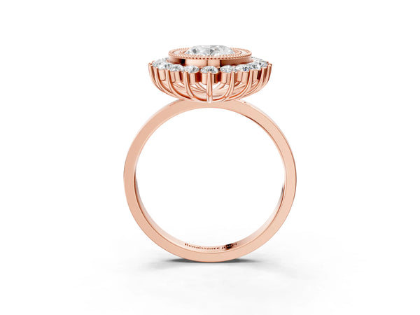 Rose Gold Oval Milgrain Bezel Halo Engagement Ring Setting
