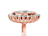 Rose gold Oval Halo Diamond Ring with Milgrain Edge and Round Prong Setting_50