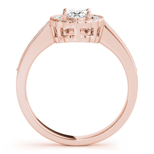 Rose gold Oval Halo Diamond Ring with Pavé Band and Four-Prong Setting 2