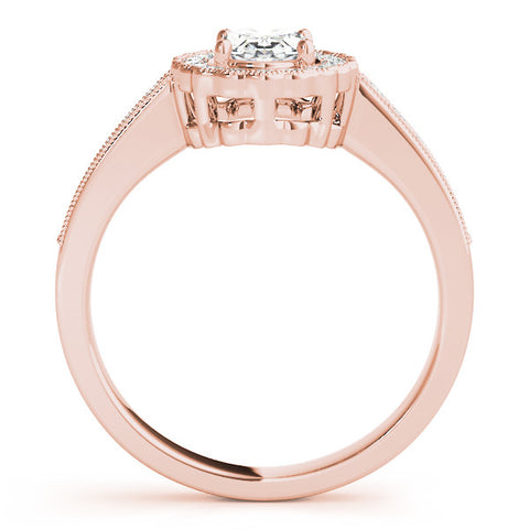Rose gold Oval Halo Diamond Ring with Pavé Band and Four-Prong Setting 2