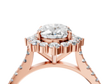 Rose gold Oval Halo Diamond Ring with Pavé Band and Prong Setting_60