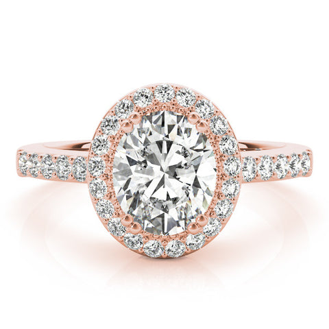 Rose gold Oval Halo Diamond Ring with Pave Band and Four-Prong Setting 1