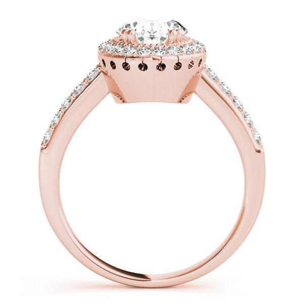 Rose gold Oval Halo Diamond Ring with Pave Band and Four-Prong Setting 2