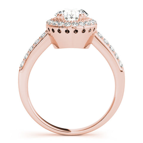 Rose gold Oval Halo Diamond Ring with Pave Band and Four-Prong Setting 2