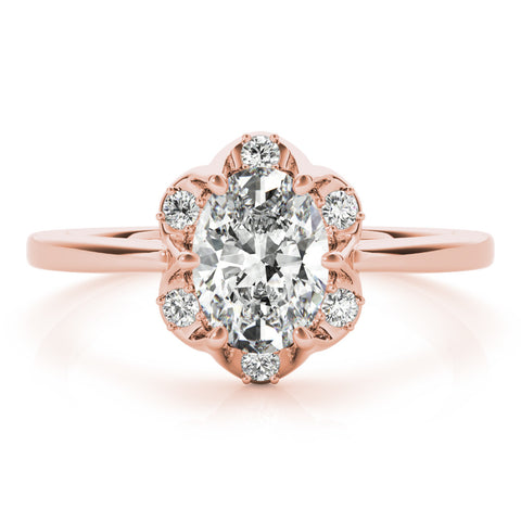Rose gold Oval Halo Diamond Ring with Round Cluster Setting, Solitaire Band, and Four-Prong Setting 1
