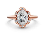 Rose gold Oval Halo Diamond Ring with Round Cluster Setting, Solitaire Band, and Four-Prong Setting_71