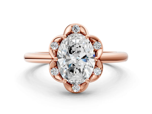 Rose Gold Oval Scalloped Petal Halo Engagement Ring Setting with Accented Petals