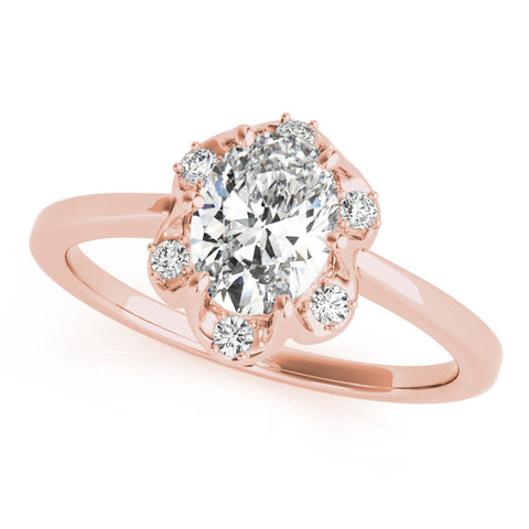 Rose gold Oval Halo Diamond Ring with Round Cluster Setting, Solitaire Band, and Four-Prong Setting