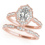 Rose gold Oval Halo Diamond Ring with Scalloped Band and Four-Prong Setting 1
