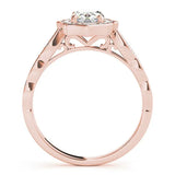 Rose gold Oval Halo Diamond Ring with Scalloped Band and Four-Prong Setting 2