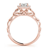 Rose gold Oval Halo Diamond Ring with Scrollwork Band and Four-Prong Setting 2