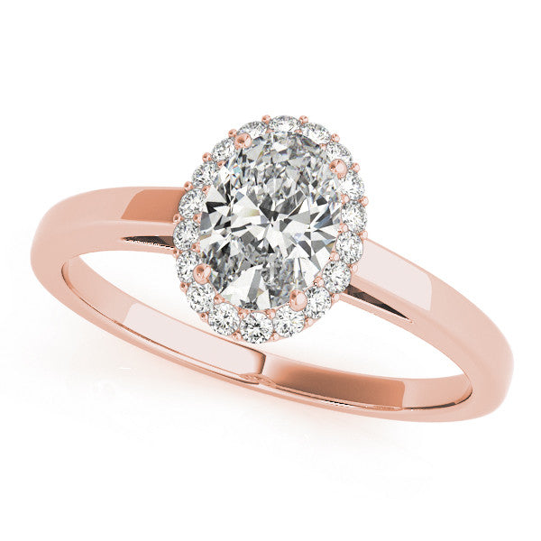 Rose gold Round Cut Halo Diamond Ring with Solitaire Band and Prong Setting