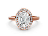 Rose gold Oval Halo Diamond Ring with Solitaire Band and Prong Setting_3