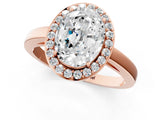Rose gold Oval Halo Diamond Ring with Solitaire Band and Prong Setting_4
