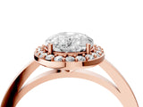 Rose gold Oval Halo Diamond Ring with Solitaire Band and Prong Setting_7