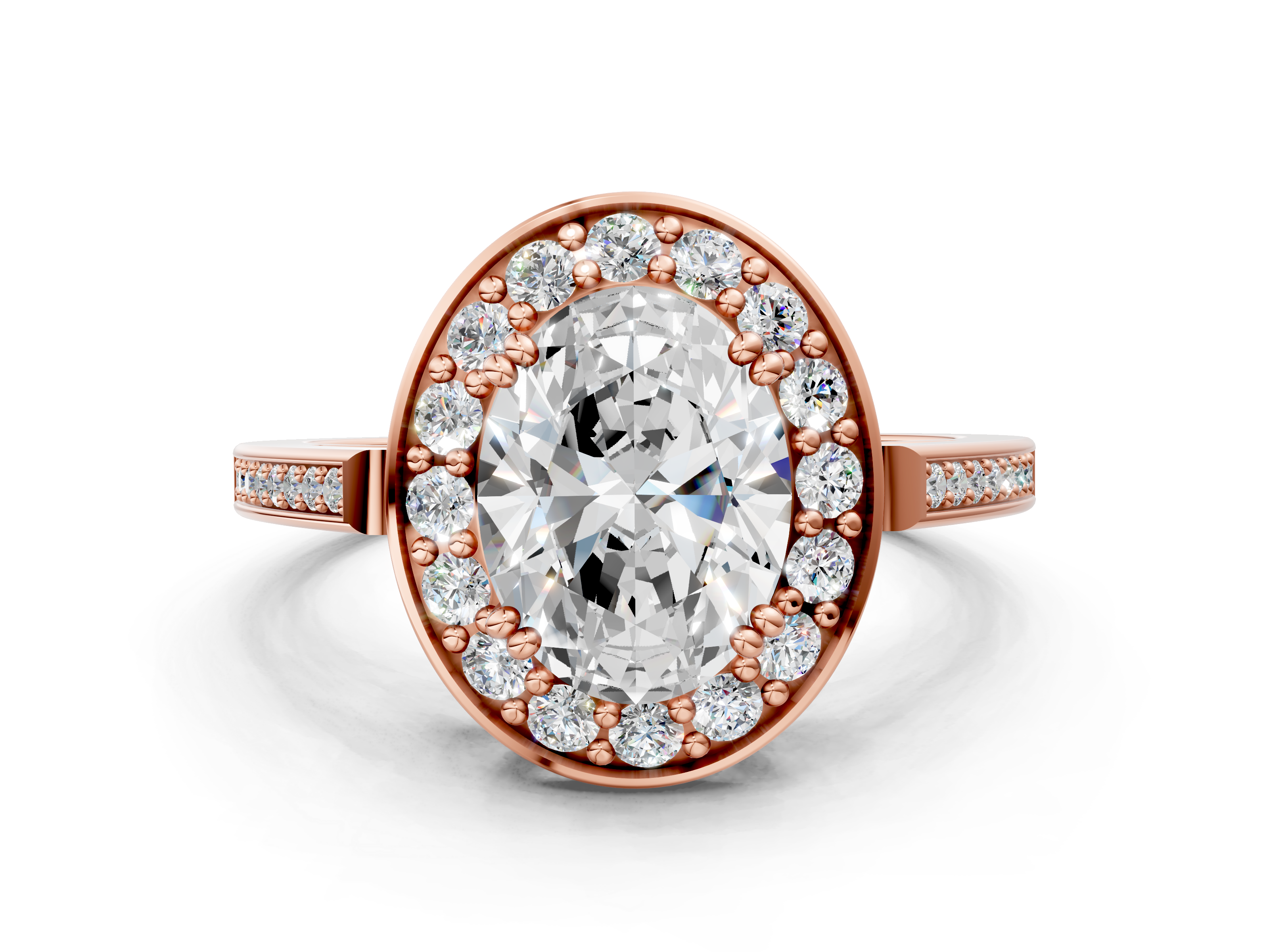 Rose gold Oval Halo Diamond Ring with Split Shank and Four-Prong Setting_61