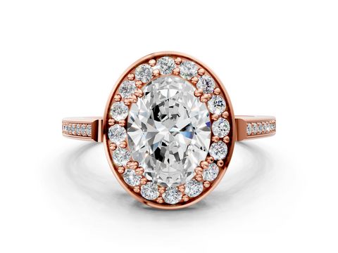 Rose gold Oval Halo Diamond Ring with Split Shank and Four-Prong Setting_61