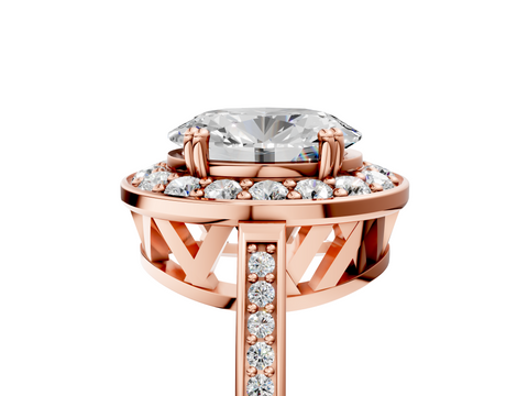 Rose gold Oval Halo Diamond Ring with Split Shank and Four-Prong Setting_66