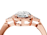 Rose gold Oval Halo Diamond Ring with Tapered Band and Four-Prong Setting_11