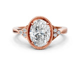 Rose gold Oval Halo Diamond Ring with Tapered Band and Four-Prong Setting_7