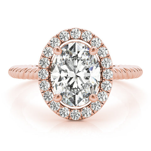 Rose gold Oval Halo Diamond Ring with Twisted Band and Four-Prong Setting 1