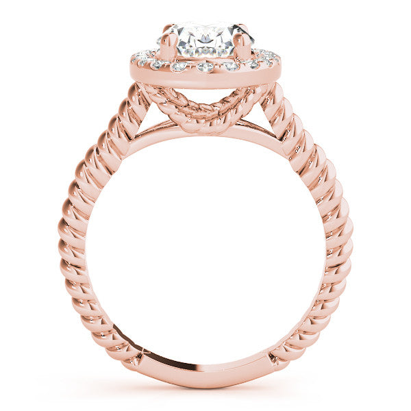 Rose gold Oval Halo Diamond Ring with Twisted Band and Four-Prong Setting 2