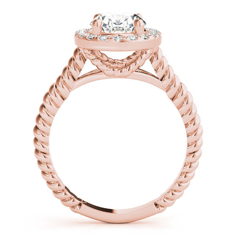 Rose gold Oval Halo Diamond Ring with Twisted Band and Four-Prong Setting 2