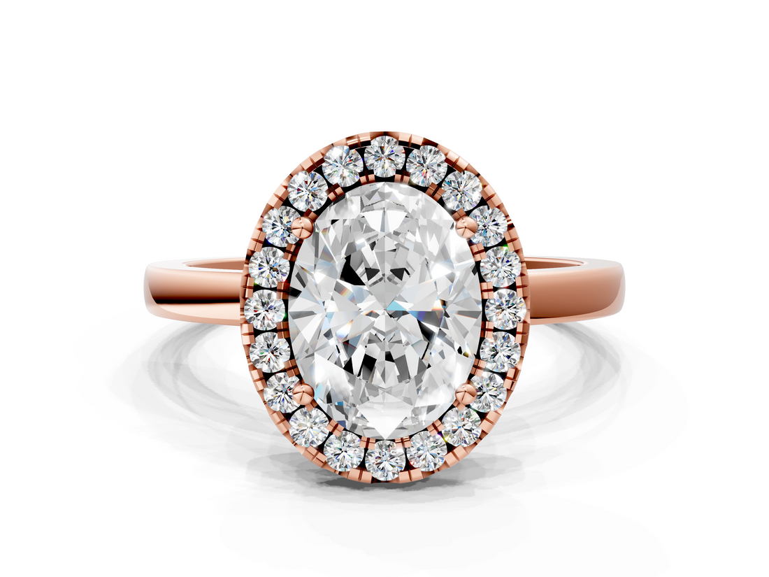 Rose gold Oval Halo Diamond Solitaire with Pavé Band and Four-Prong Setting_74