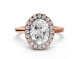 Rose gold Oval Halo Diamond Solitaire with Pavé Band and Four-Prong Setting_74