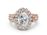 Rose gold Oval Halo Diamond Split Shank Engagement Ring with Prong Setting_69