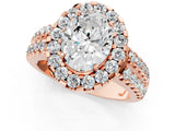 Rose gold Oval Halo Diamond Split Shank Engagement Ring with Prong Setting_70