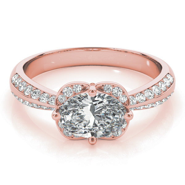 Rose gold Oval Halo Diamond Split Shank Ring with Four-Prong Setting 1