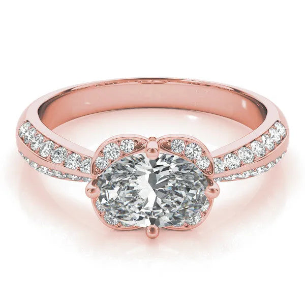 Rose gold Oval Halo Diamond Split Shank Ring with Four-Prong Setting