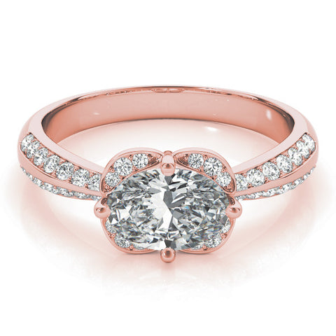 Rose gold Oval Halo Diamond Split Shank Ring with Four-Prong Setting 1