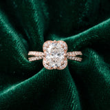 Rose gold Oval Halo Diamond Split Shank Ring with Four-Prong Setting_15