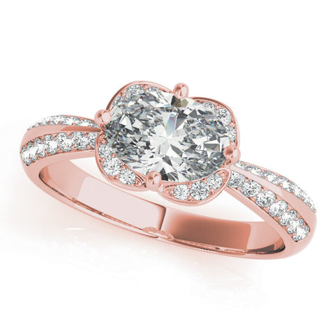 Rose gold Oval Halo Diamond Split Shank Ring with Four-Prong Setting