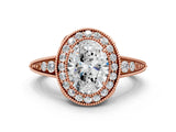 Rose gold Oval Halo Diamond Split Shank Ring with Milgrain Detail_49