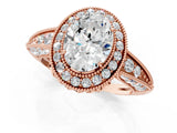 Rose gold Oval Halo Diamond Split Shank Ring with Milgrain Detail_50