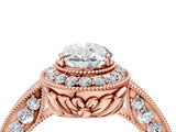 Rose gold Oval Halo Diamond Split Shank Ring with Milgrain Detail_53