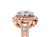 Rose gold Oval Halo Diamond Split Shank Ring with Milgrain Detail_54