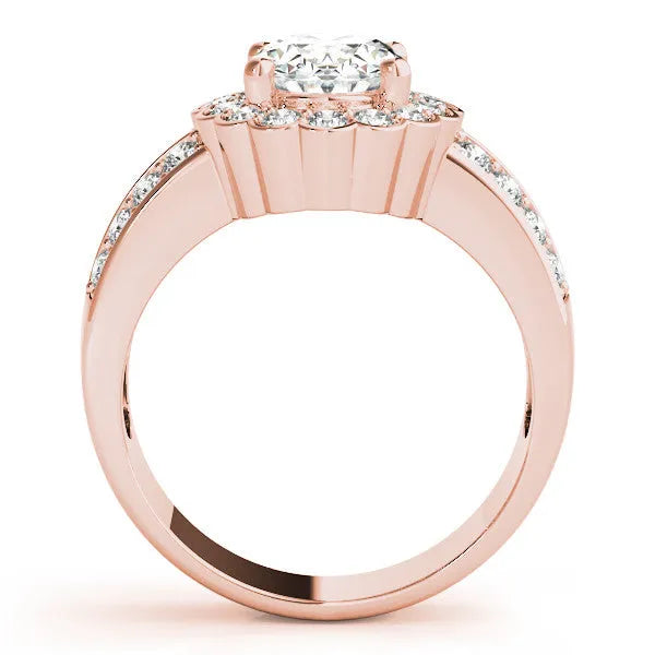 Rose gold Oval Halo Diamond Split Shank Ring with Scalloped Prong Setting