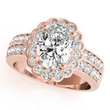 Rose gold Oval Halo Diamond Split Shank Ring with Scalloped Prong Setting