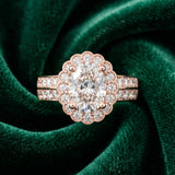 Rose gold Oval Halo Diamond Split Shank Ring with Scalloped Prong Setting_9