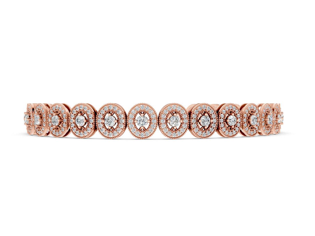 Rose gold Oval Halo Diamond Tennis Bracelet with Bezel Setting_2