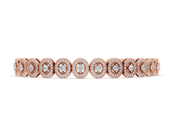 Rose gold Oval Halo Diamond Tennis Bracelet with Bezel Setting