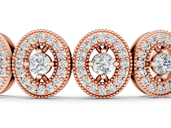 Rose gold Oval Halo Diamond Tennis Bracelet with Bezel Setting