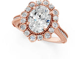 Rose gold Oval Halo Milgrain Pave Diamond Ring with Four-Prong Setting 1