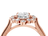 Rose gold Oval Halo Milgrain Pave Diamond Ring with Four-Prong Setting 4